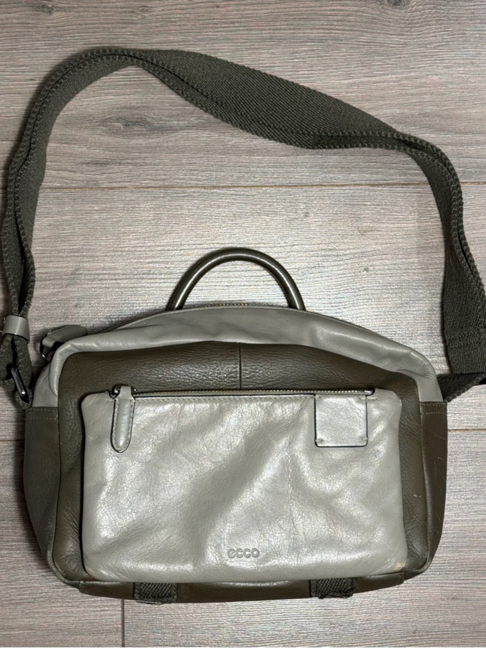 Ecco Olive Green and Light Gray Leather Belt Bag
